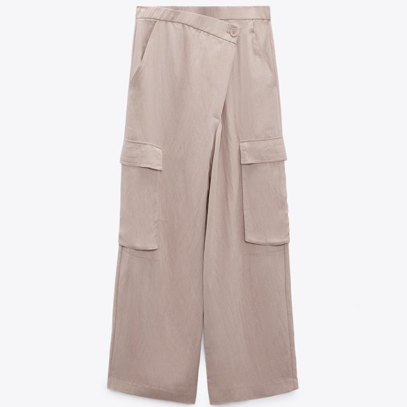 Zara Wide Leg Full Length Cargo Asymmetrical Pants Trousers Lavender Size L - Picture 3 of 14